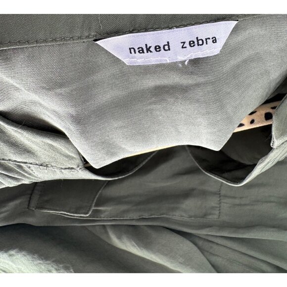 Naked Zebra Olive Green Button-Up Drawstring Waist Blouse With Pockets & 3/4 Sle - Picture 5 of 6